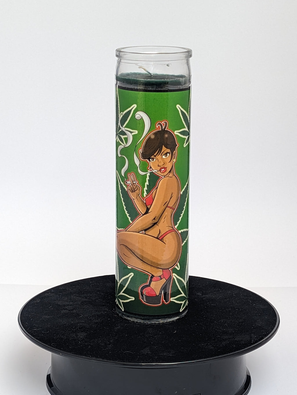 weed girl squat pillar candle